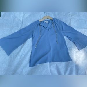 Michael Kors Blues Chambray Flared Sleeve Tunic With Gold Chain